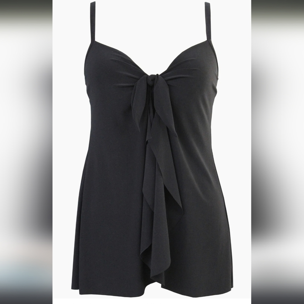 Nwt Miraclesuit Black Swim Dress Rock Solid Lovey Size 8